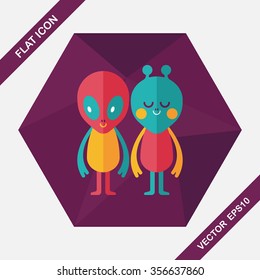 Space alien friendship flat icon with long shadow,eps10