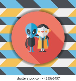 Space alien friendship flat icon with long shadow,eps10