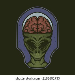 space alien head with brain vector design