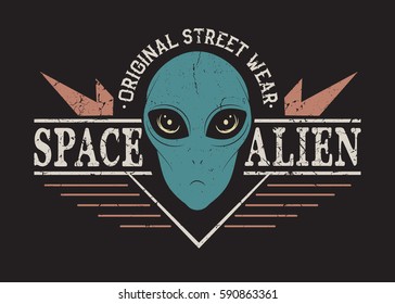 Space alien head.Prints design for t-shirt.Street style label