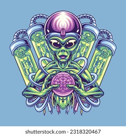 ilustración del experimento humano alienígena espacial para diseño de camisetas, logotipo o stickers.