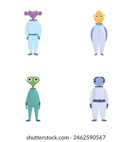 Space alien icons set cartoon vector. Funny space alien or monster. Cartoon character