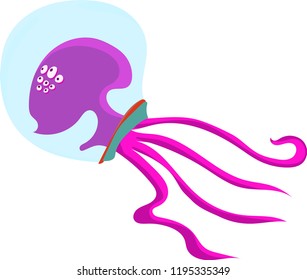 Space alien octopus in funny illustration