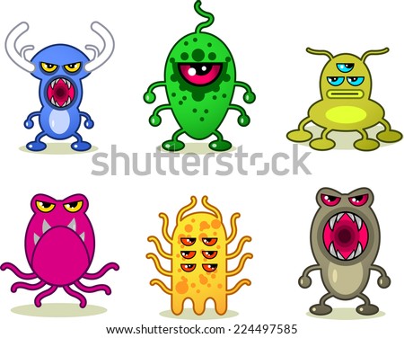 Space Alien Set UFO Monster Tentacle Spacecraft Invaders vector illustration.