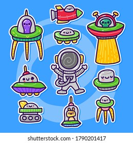 space and alien sticker collection set