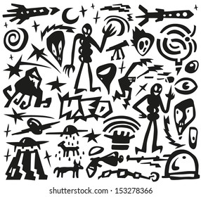 space , aliens - doodles