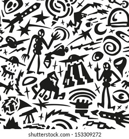 space aliens - seamless vector background