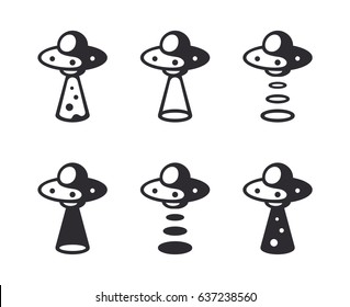 Space Aliens. UFO icon. Vector flying saucers. UFO abducts human. Game units. Game art. Spaceship icon. Space vehicle. Children toy. Cartoon spaceship. Ufo toy. Flying ship logo. Flying saucer.