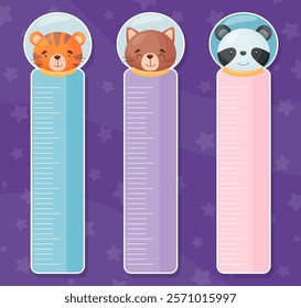 Space Animal in Spacesuit Height Meter Design Vector Template