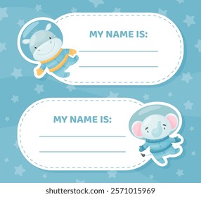 Space Animal in Spacesuit Name Card Design Vector Template