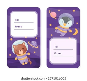 Space Animal in Spacesuit Tags Design Vector Template