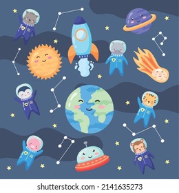 space animals set twelve icons