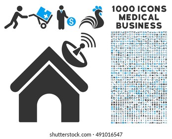 Space Antenna Building icon with 1000 medical commercial gray and blue vector design elements. Set style is flat bicolor symbols, white background.