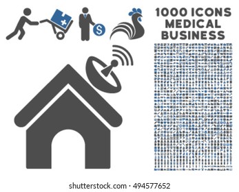 Space Antenna Building icon with 1000 medical business cobalt and gray vector pictographs. Set style is flat bicolor symbols, white background.