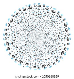 Space Antenna cycle source. Element centrifugal explosion done from scattered space antenna items. Vector illustration style is flat iconic symbols.