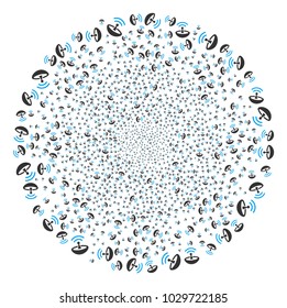 Space Antenna exploding circle. Object pattern made from scattered space antenna pictograms as festive globula. Vector illustration style is flat iconic symbols.