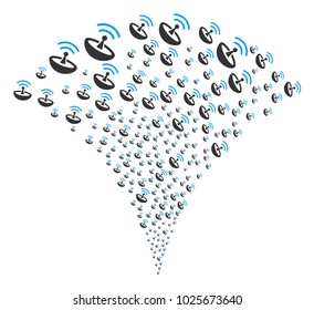 Space Antenna exploding fountain. Vector illustration style is flat iconic symbols. Object fountain created from random design elements as space antenna fireworks.