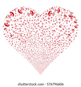 Space Antenna fireworks with heart shape. Vector illustration style is flat red iconic symbols on a white background. Object salute organized from random icons.
