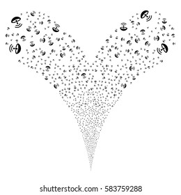 Space Antenna fireworks stream. Vector illustration style is flat black iconic symbols on a white background. Object double fountain made from random pictographs.