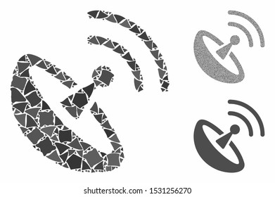 Space antenna mosaic of bumpy pieces in different sizes and color tints, based on space antenna icon. Vector bumpy parts are united into mosaic. Space antenna icons collage with dotted pattern.