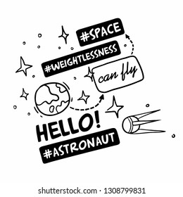space art graphics and text black and white