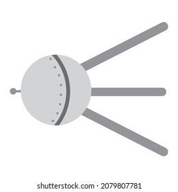 Space artificial satellite, the first satellite. Sputnik. Space exploring and science concept. Universe research. Symbol of space expedition, future, research of solar system. Print in flat style. 