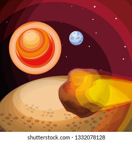 space with asteroid flying universe scene