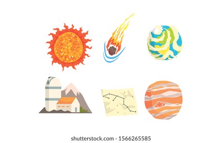 Space Asteroids and Meteorite Vector Set. Space Comets and Planets Collection