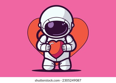 Space Astronaut cartoon alien with a Heart balloon Mascot Logo Vector Sublimation Design