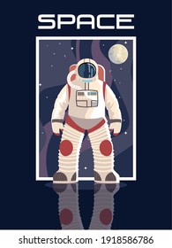 space astronaut character moon explore adventure vector illustration