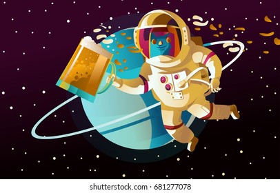 space astronaut drinking beer on a planet