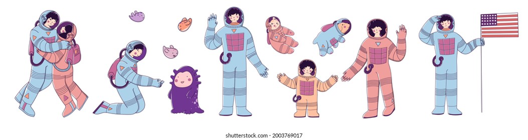 Space astronaut family. Space travel, mission to Mars, tourism, colonization of Mars.