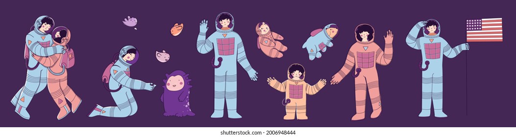 Space astronaut family. Space travel, mission to Mars, tourism, colonization of Mars.