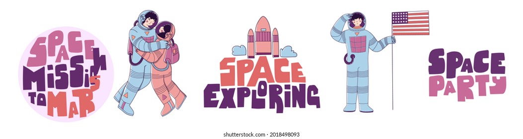 Space astronaut family. Space travel, mission to Mars, tourism, colonization of Mars.