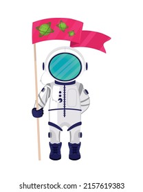 space astronaut with flag icon isolated