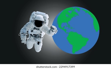 Space Astronaut in a front Earth planet of solar system. Elements of this vector illustration were furnished by NASA
