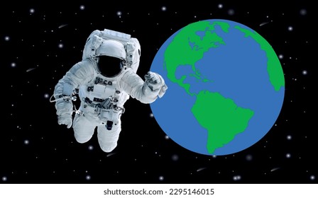 Space Astronaut in a front Earth planet of solar system. Elements of this vector illustration were furnished by NASA