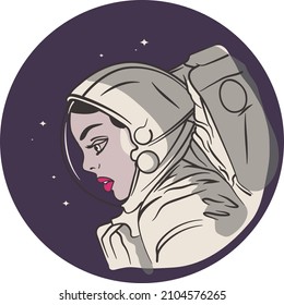 Space and astronaut girl, patches, emblems, badges and labels.
