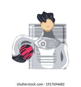 space astronaut holding helmet uniform icon isolated vector illustration