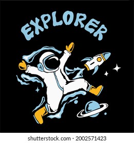 space astronaut illustration design for t-shirt screen printing