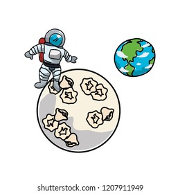 space astronaut with moon and world planet