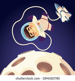 space astronaut orbited spaceship and planet cartoon vector illustration