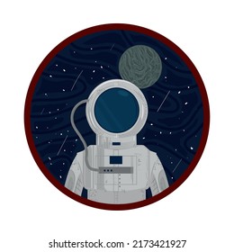 space astronaut and planet label