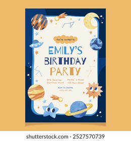 Space Astronaut Planet and Stars Watercolor Flyer Template