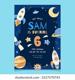 Space Astronaut Planet and Stars Watercolor Flyer Template