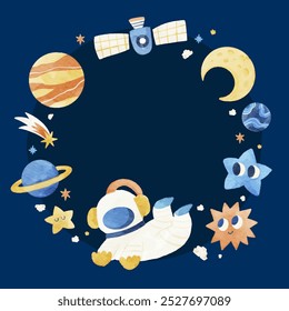 Space Astronaut Planet and Stars Watercolor Frame