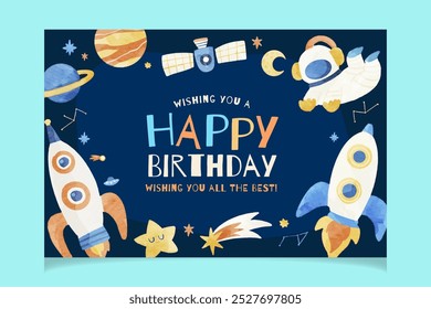Space Astronaut Planet and Stars Watercolor Banner Template