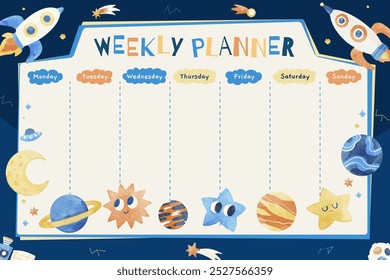 Planeta Astronauta Espacial e Estrelas Modelo de Planejador Semanal