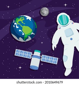 space with astronaut and planets