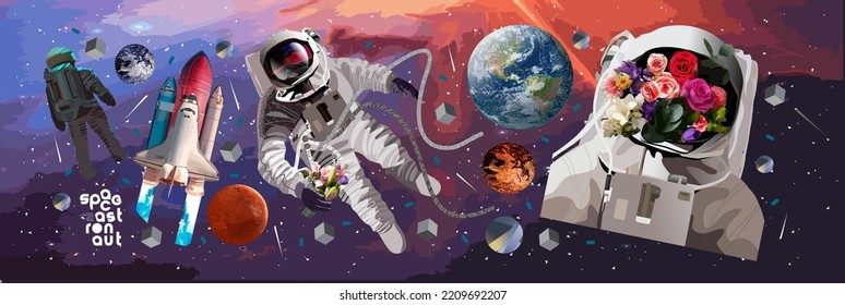 Space  astronaut  planets   rocket  Abstract drawings the future  science fiction   astronomy	
